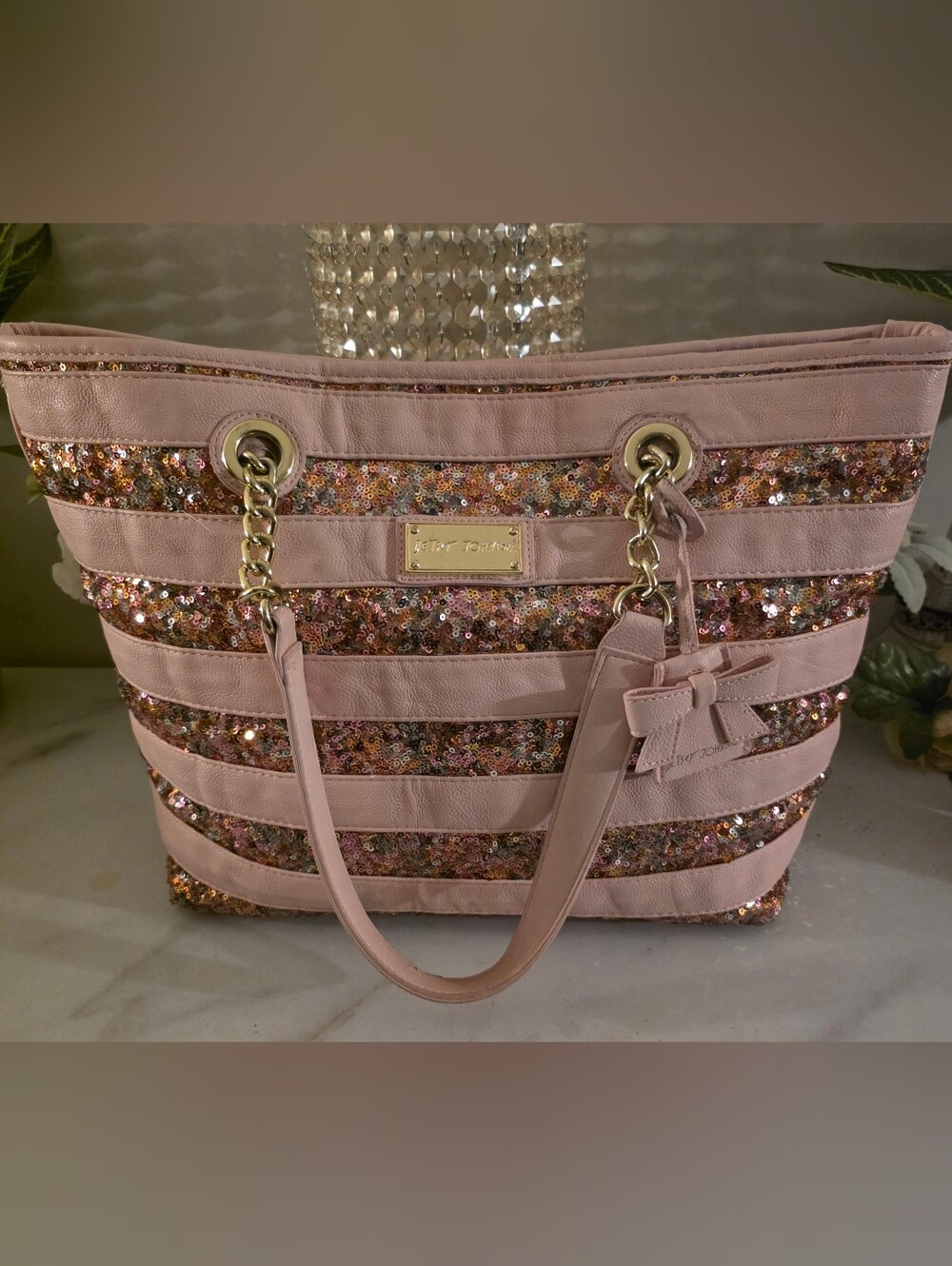 Betsey Johnson Pink Sequin Tote Bag